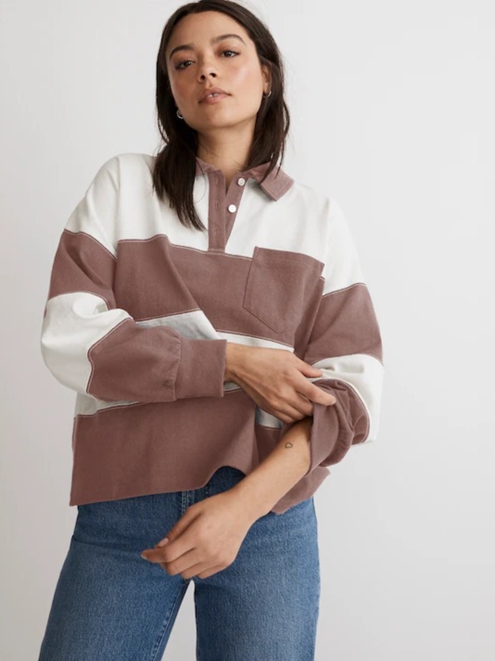 Madewell Striped Rugby Polo Shirt Hot Cocoa